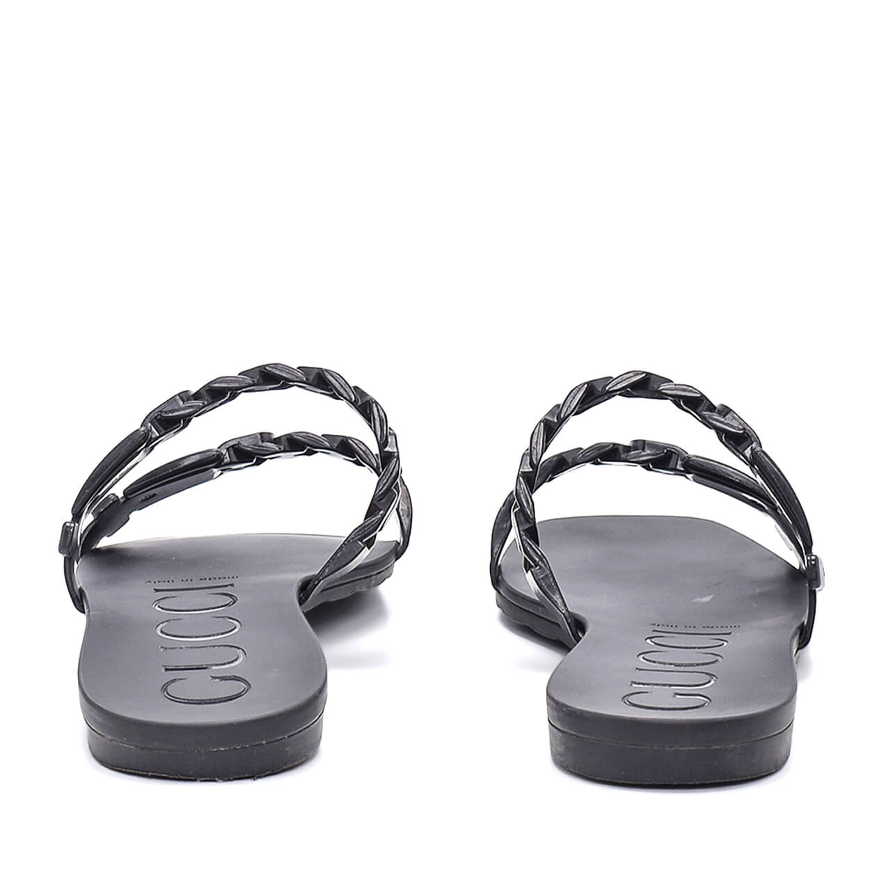 Gucci - Black Rubber Chain Strap Slide Sandals